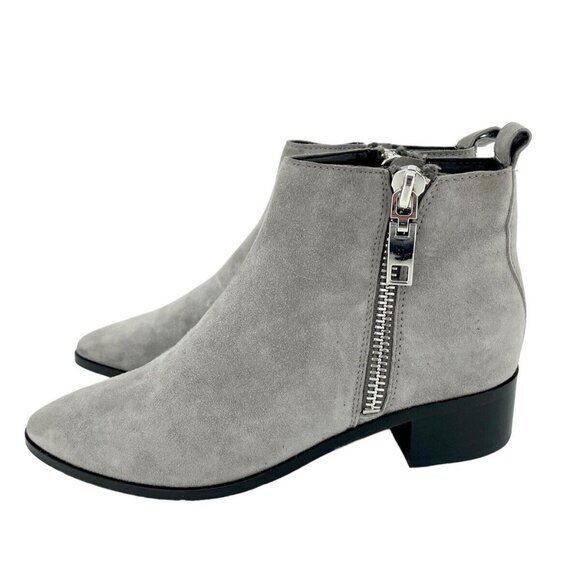 Dolce Vita Marra Gray Suede Leather Ankle Chelsea Boots Double Zip Sz 7 New - Picture 1 of 10